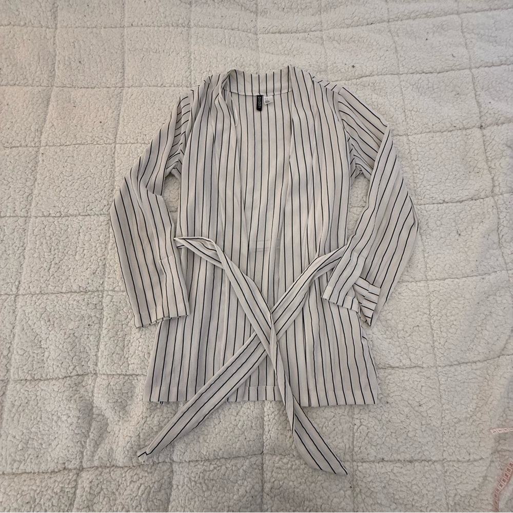Divided White and Black Striped Blazer Cardigan